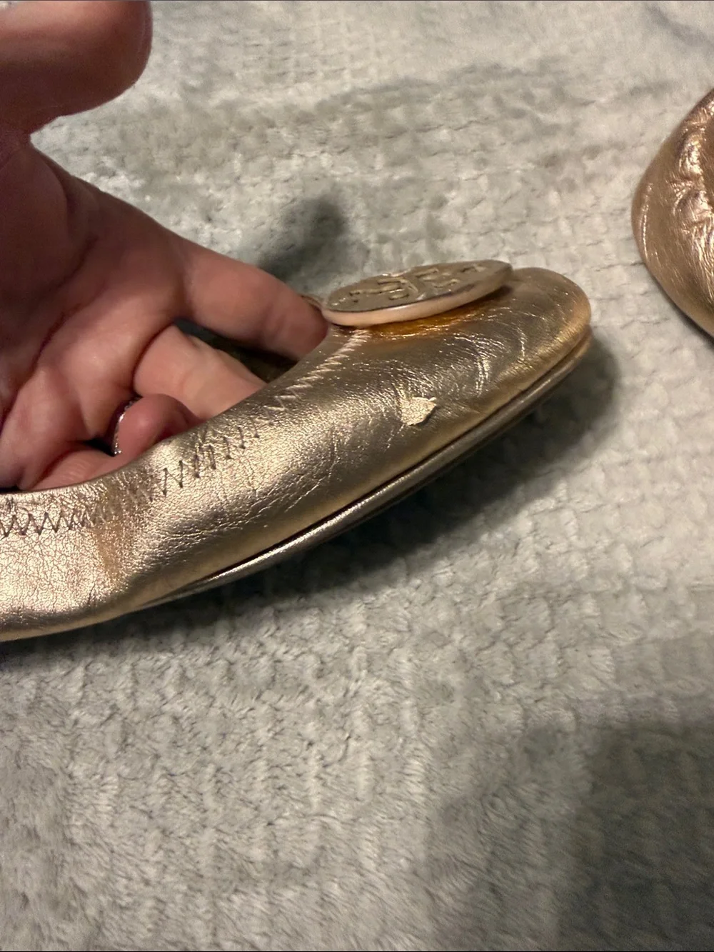 Tory Burch Rose Gold Logo Ballet Flats